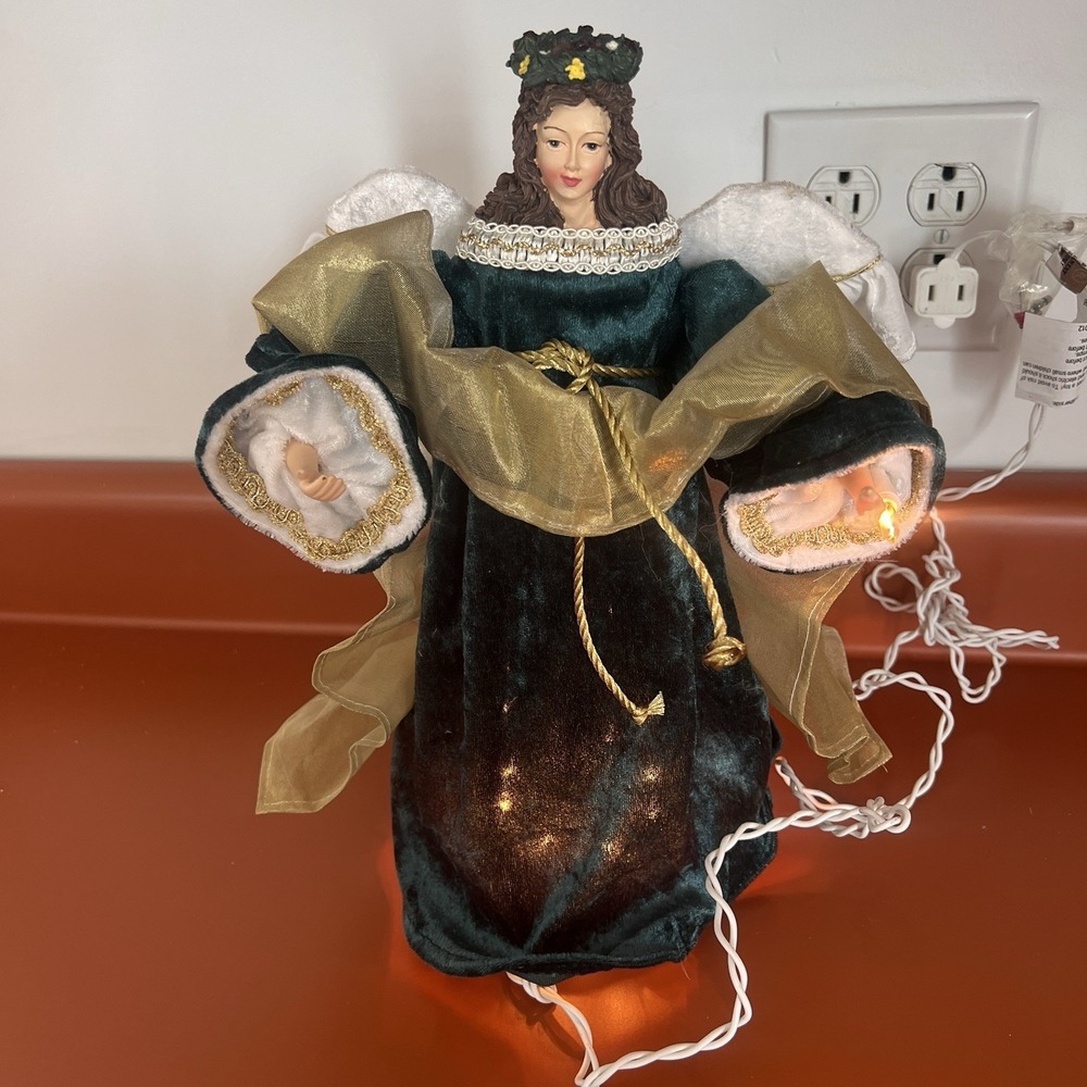Vtg Large Moving Light‎ Up Angel Animated Christmas Figure 13" Tree Topper Table
